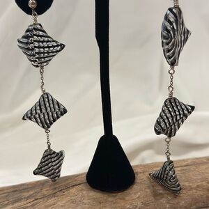Iconic Waves Glass Earrings Black and Clear Dangle Earrings